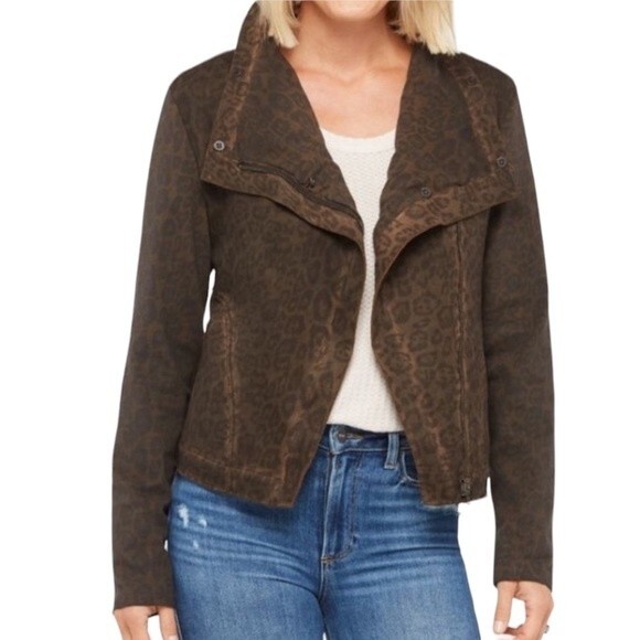 Anthropologie Marrakech Leopard Sherpa Moto Jacket Stretch Baddie Bomber Sheik - Picture 2 of 16